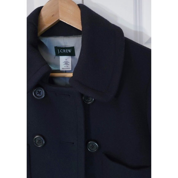 J. Crew Dark Blue Navy Double-Breasted Wool Pea Coat Women Size 6 - Picture 2 of 12